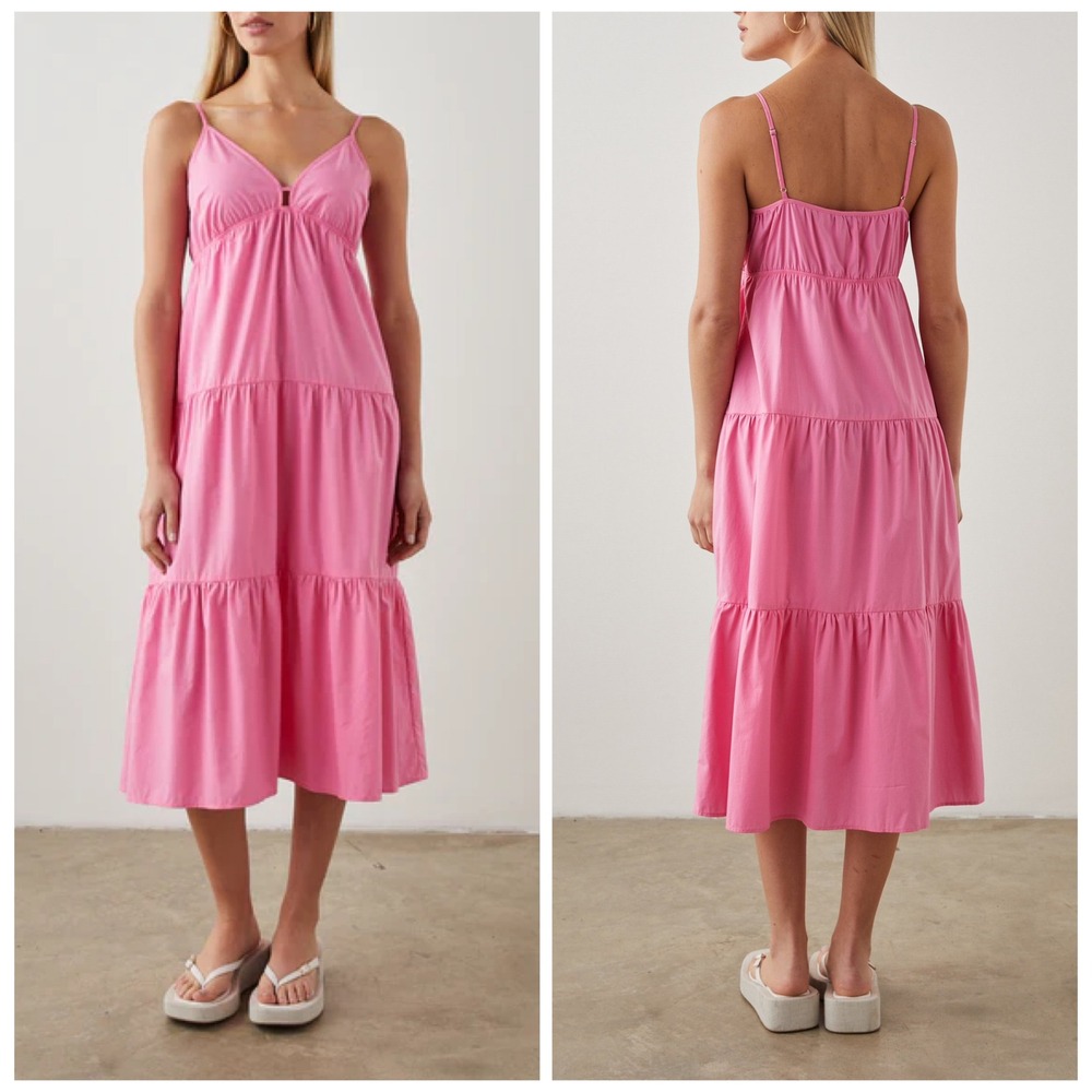 Rails Avril Hot Pink Tiered Midi Dress Sleeveless Sundress‎ Casual Summer